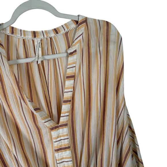 Anthropologie Brown Striped Tie Front Balloon Sleeve Blouse Boho Womens Plus 3x - Picture 6 of 11
